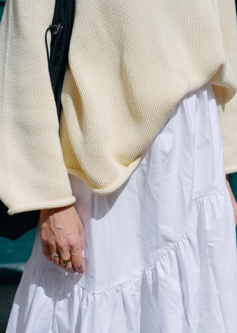 Jupe ample en coton bio | blanc "Tiered maxi skirt alca white" | White