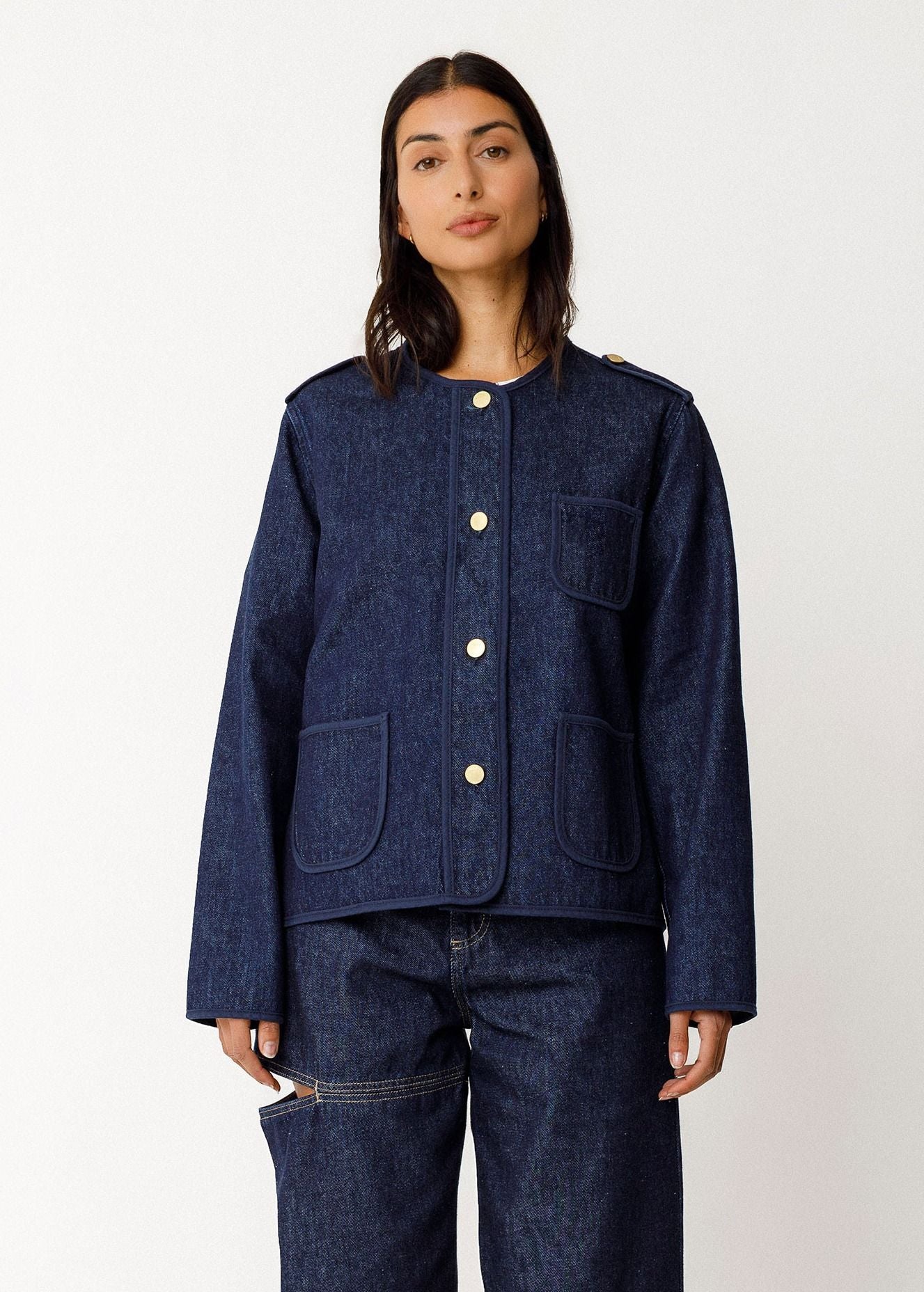 Veste denim en coton bio | bleu foncé "aiku" | Jean-profond