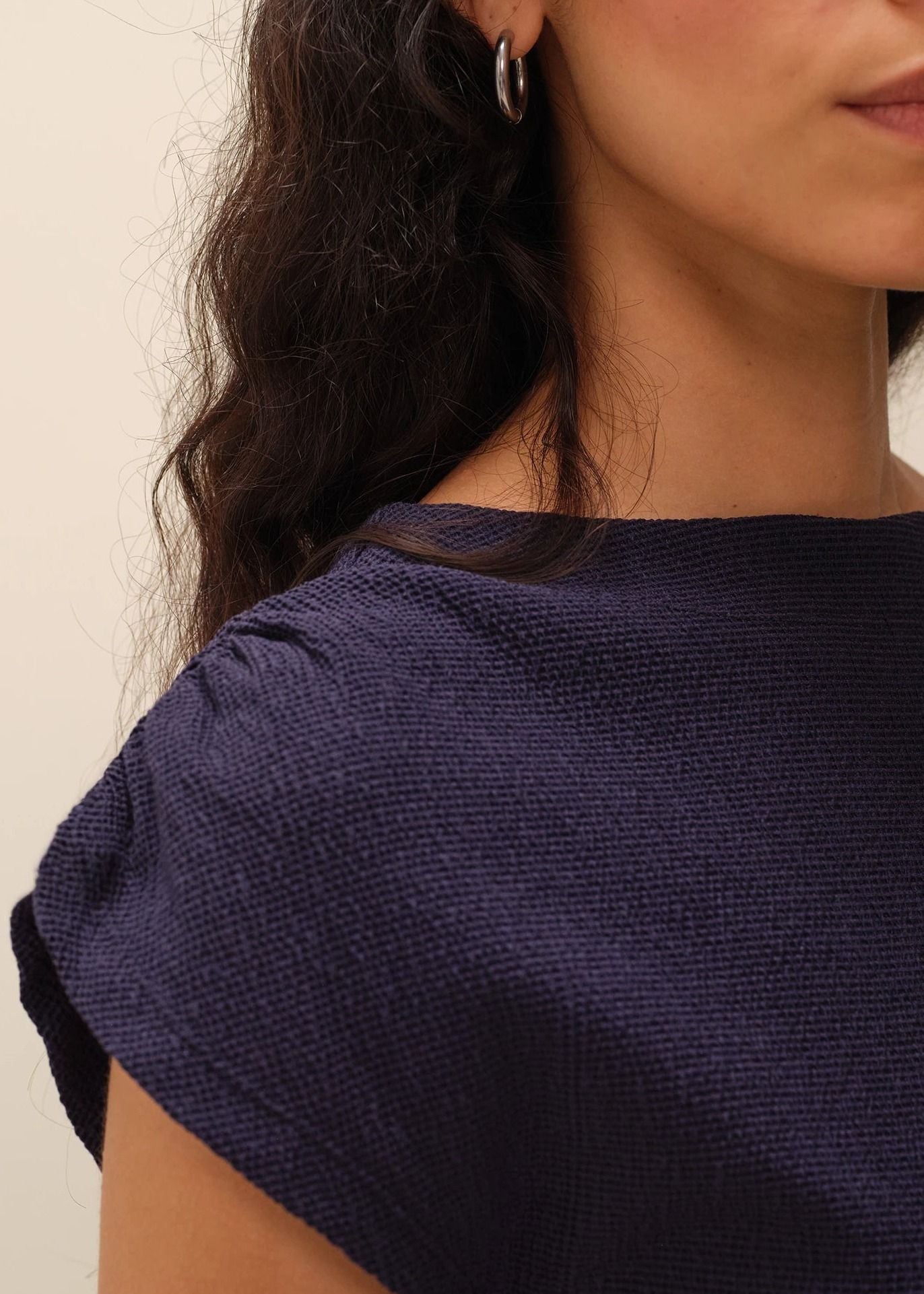 Top fronces épaules en seersucker upcyclé | marine "leila" | Marine