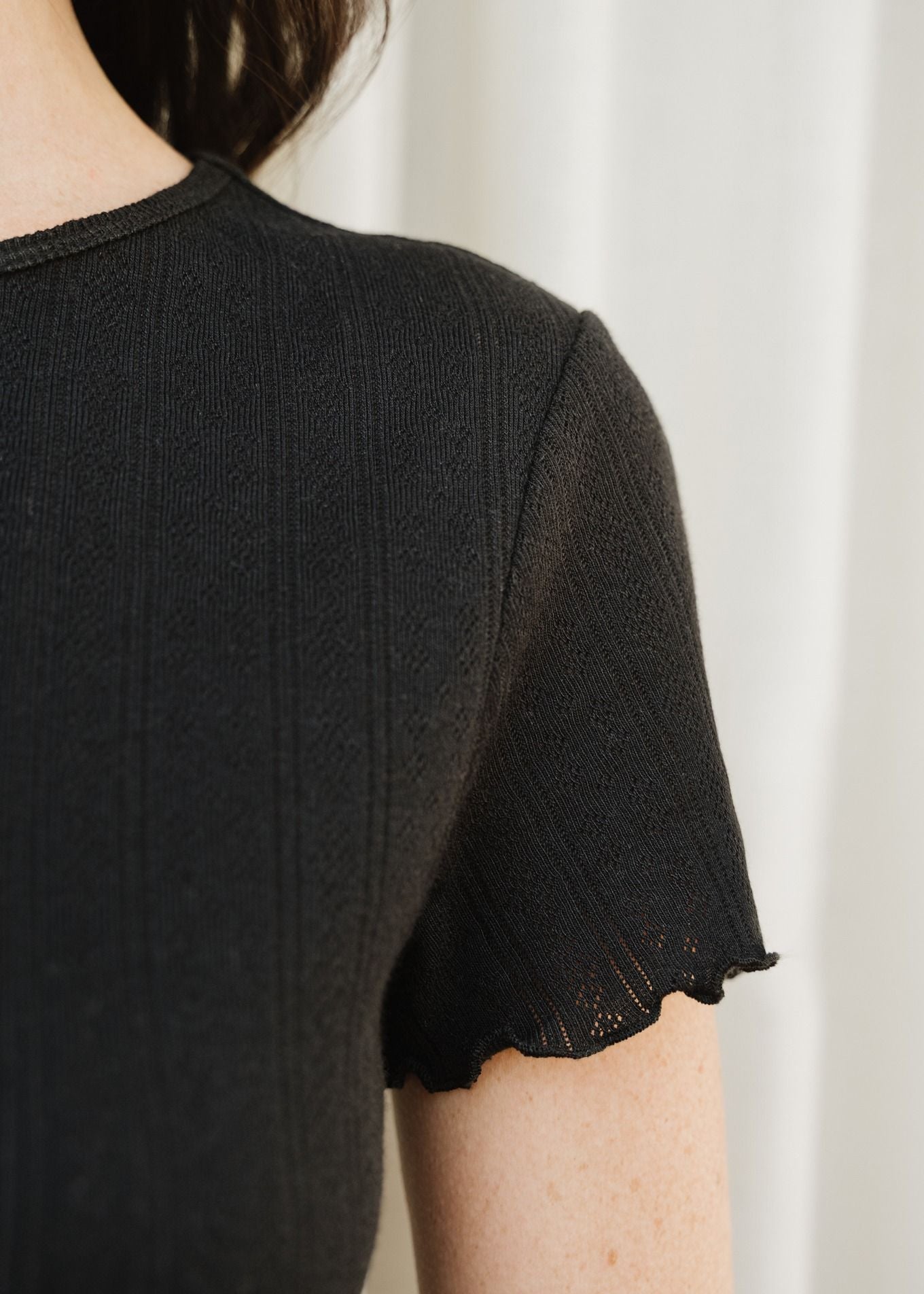 T-shirt pointelle upcyclé | noir | Noir