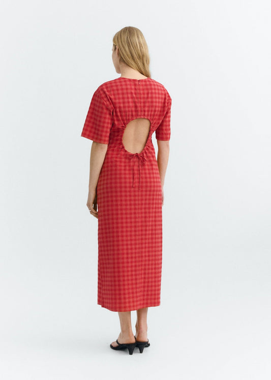 Robe en coton bio | rouge "red checks seersucker kina dress - red" - red | Red