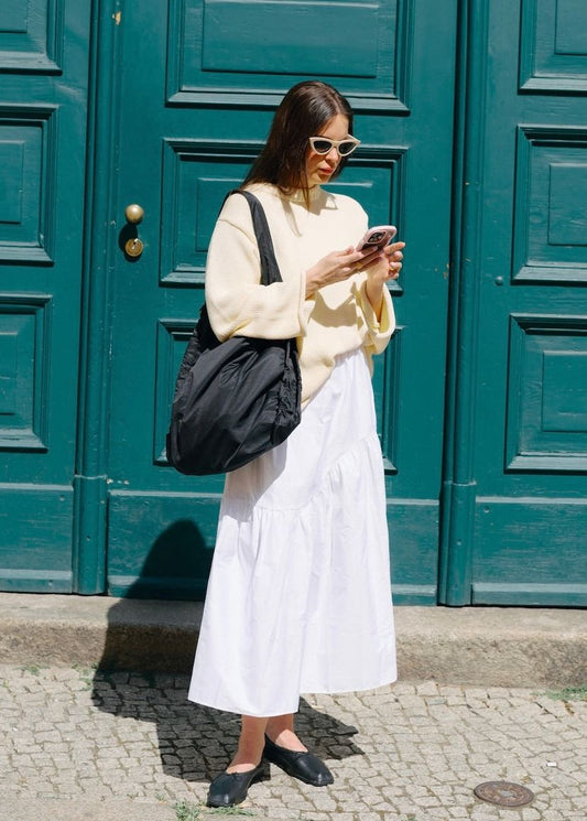 Jupe ample en coton bio | blanc "Tiered maxi skirt alca white" | White