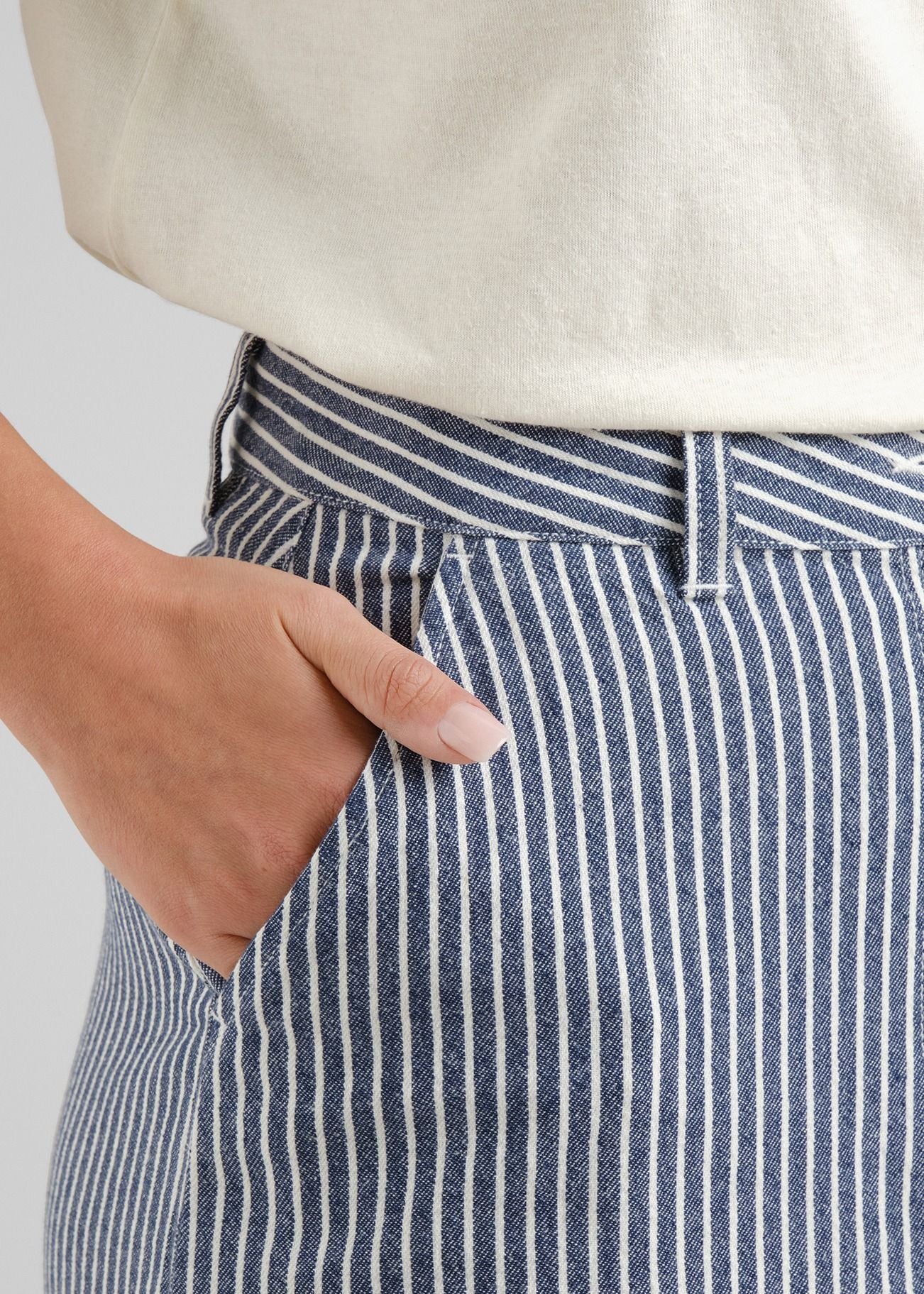 Jupe longue denim en coton bio | rayé "Skirt finsta work stripe blue" | Blue
