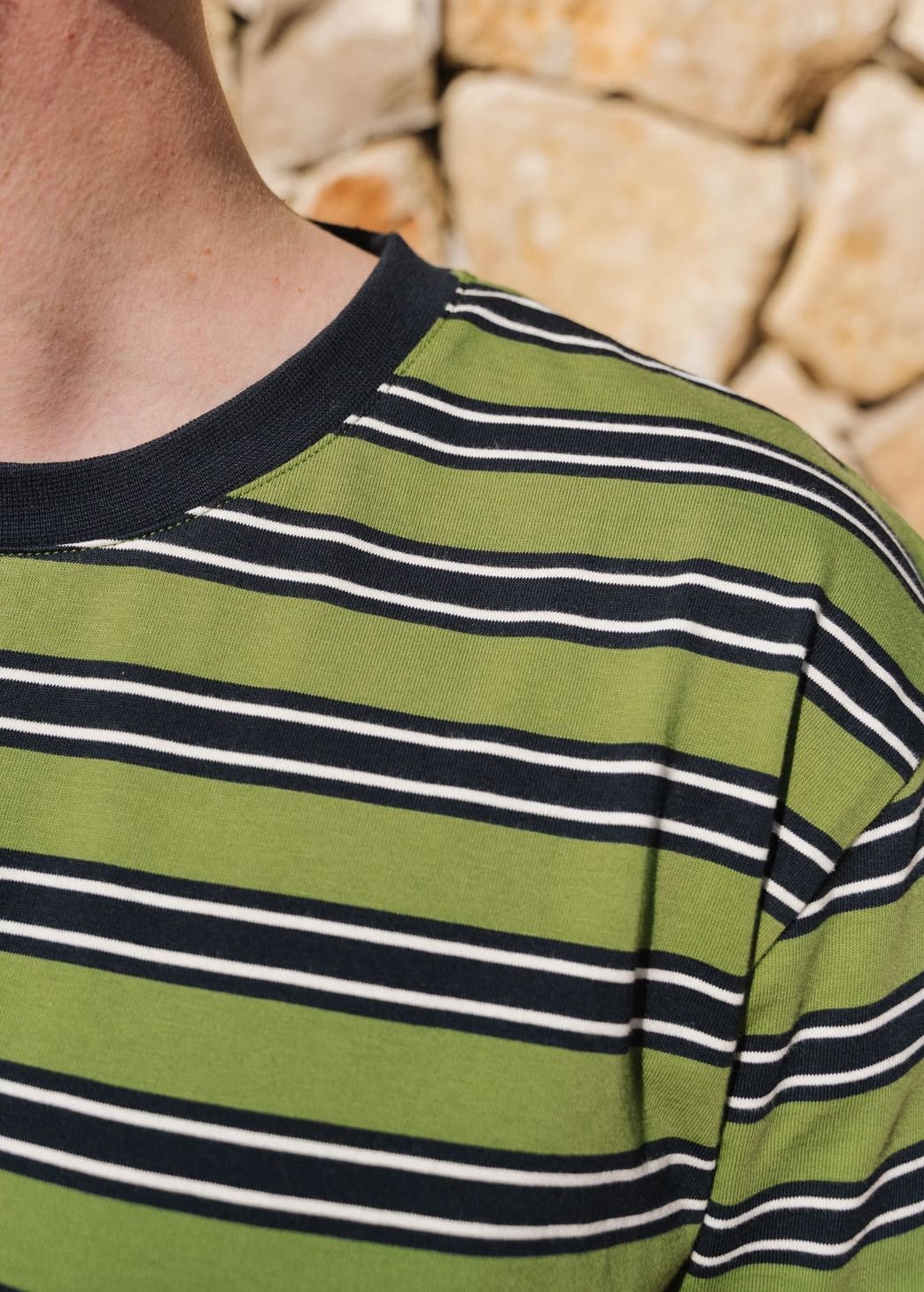 T-shirt oversize en coton bio | rayé vert | Vert