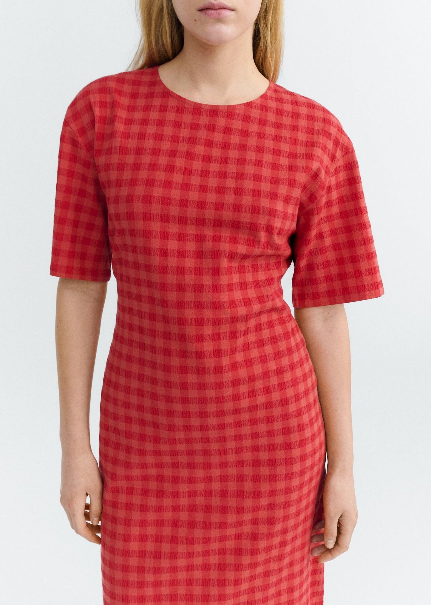 Robe en coton bio | rouge "red checks seersucker kina dress - red" - red | Red