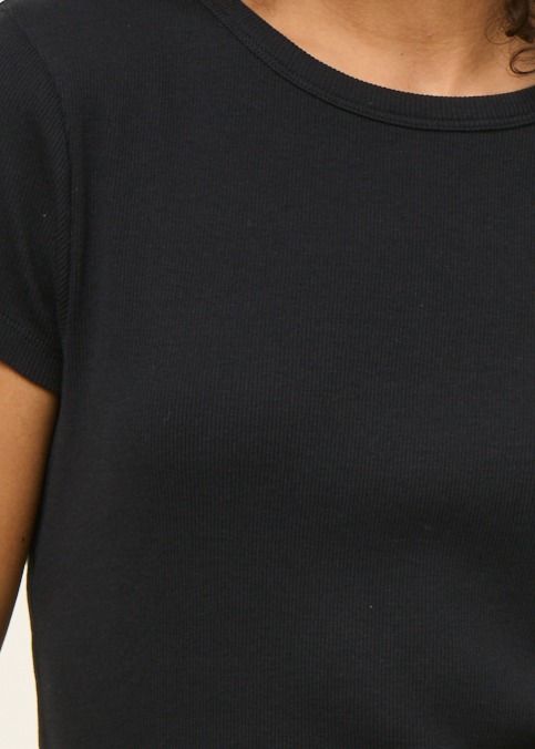 T-shirt manches courtes côtelé en coton bio | noir | Noir