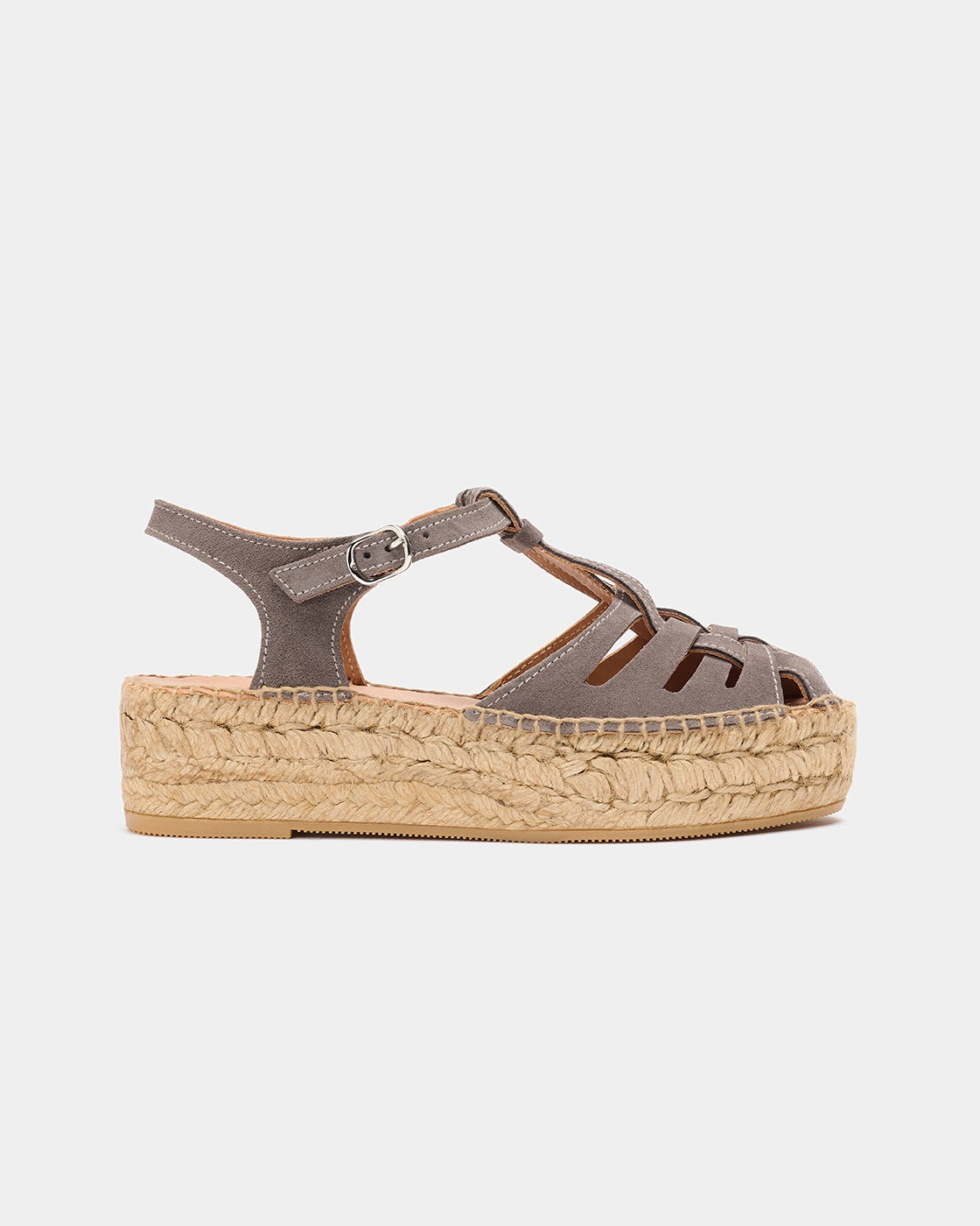 Espadrilles compensées en cuir certifié et jute |gris "Bemol tos gris"