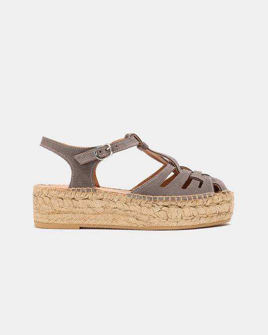 Espadrilles compensées en cuir certifié et jute |gris "Bemol tos gris"