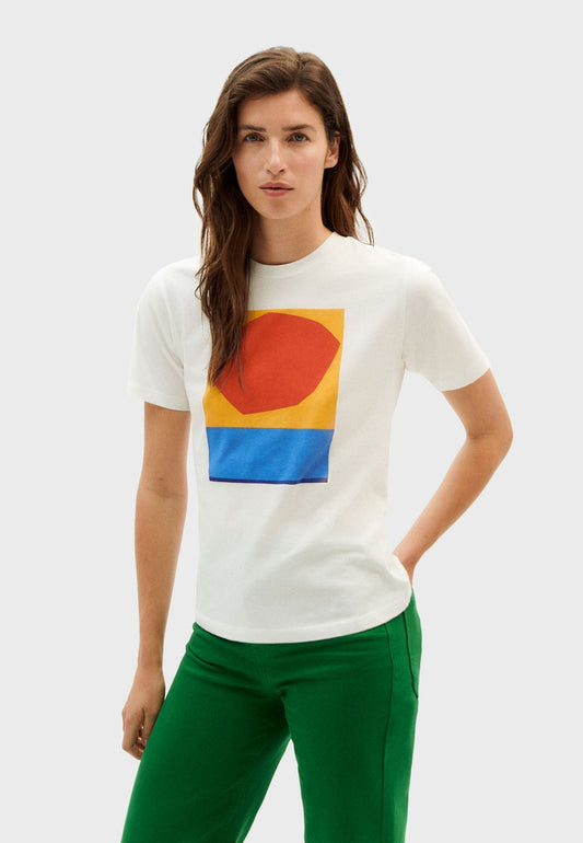 T-shirt imprimé abstrait en coton bio | blanc "atardecer t-shirt snow white"