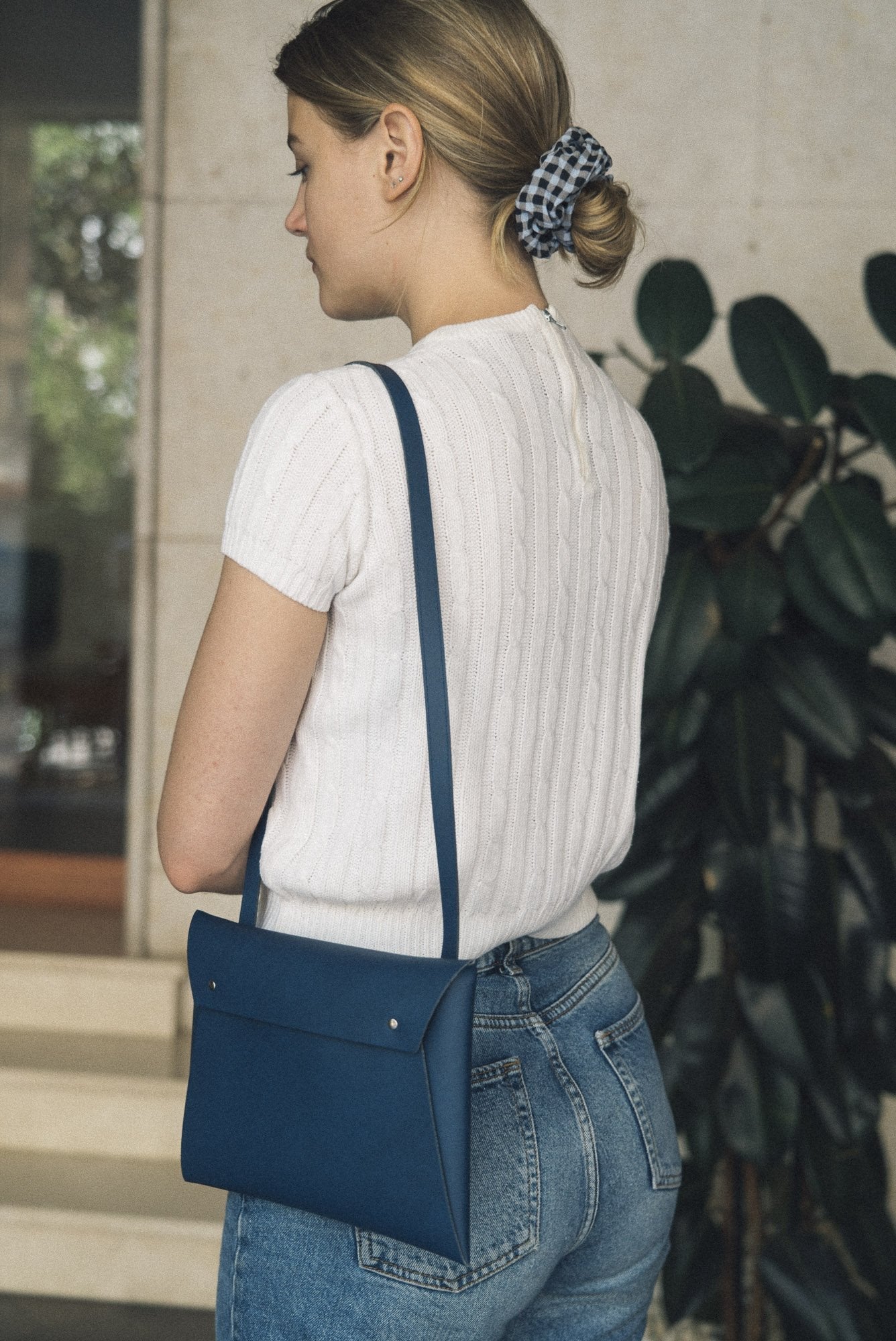 Sac pochette marine en cuir recyclé - Crossbody organizer