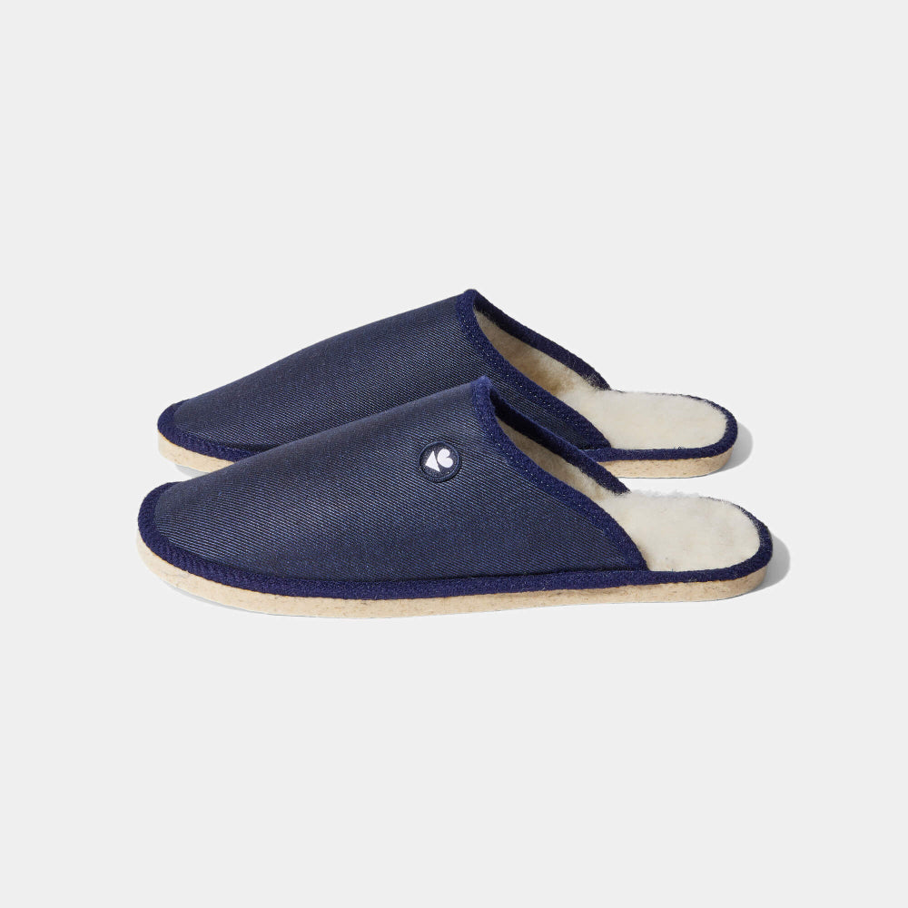 Pantoufles marines en lin et coton bio - balthazar indigo