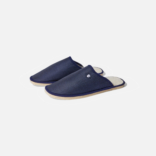 Pantoufles marines en lin et coton bio - balthazar indigo