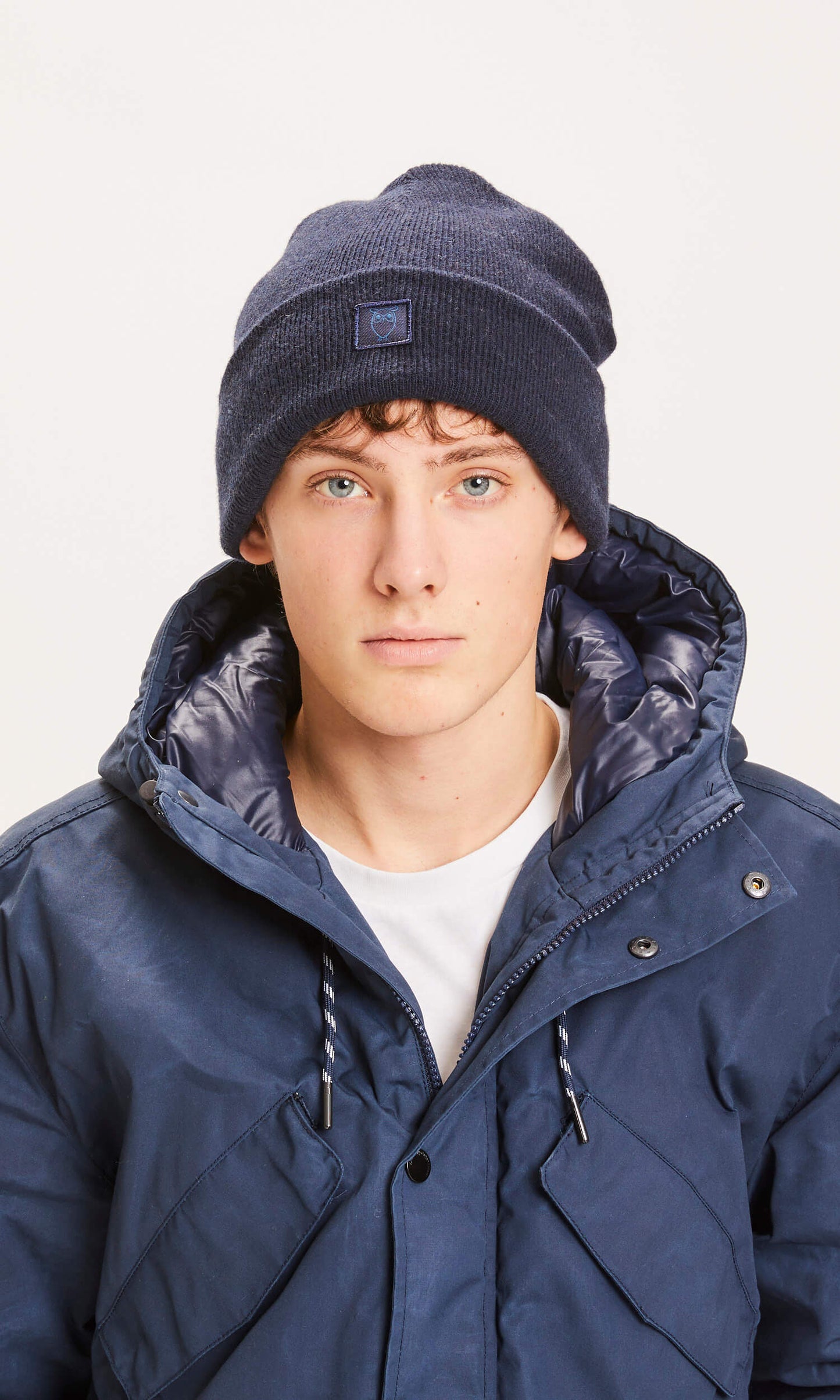 Bonnet marine en laine bio - LEAF navy