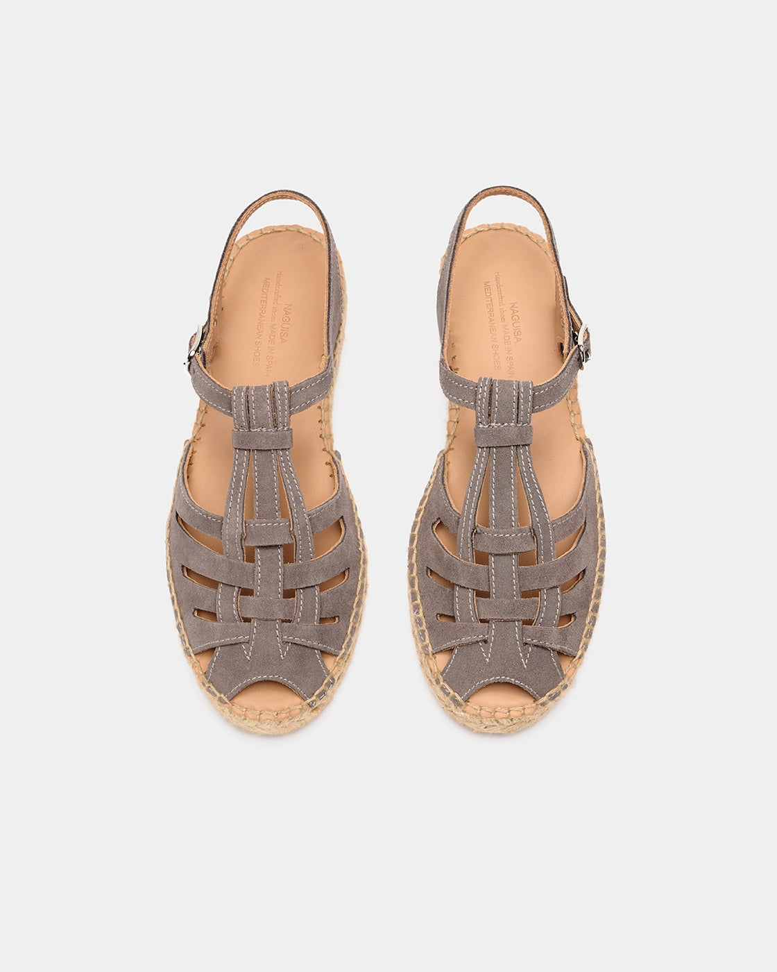 Espadrilles compensées en cuir certifié et jute |gris "Bemol tos gris"