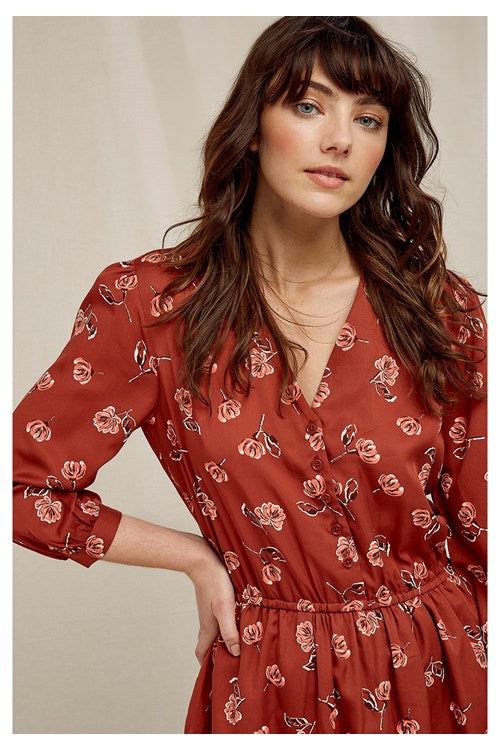 Robe rouge fleurie en tencel - Becky