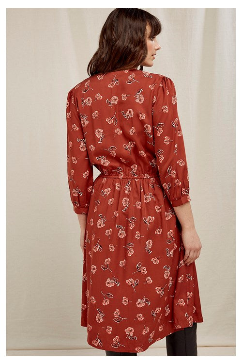 Robe rouge fleurie en tencel - Becky