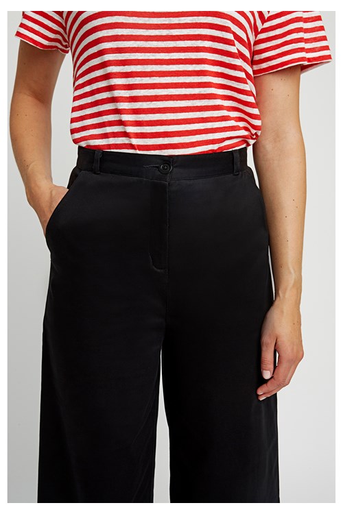 Pantalon large noir en coton bio et tencel - Bella