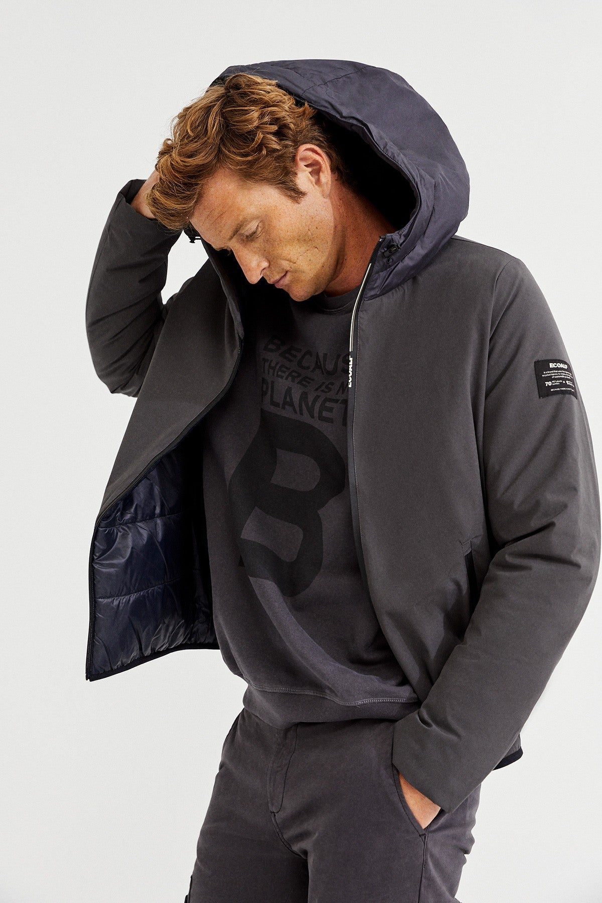 Manteau imperméable gris en recyclé - BERNA SWEAT TECH JACKET