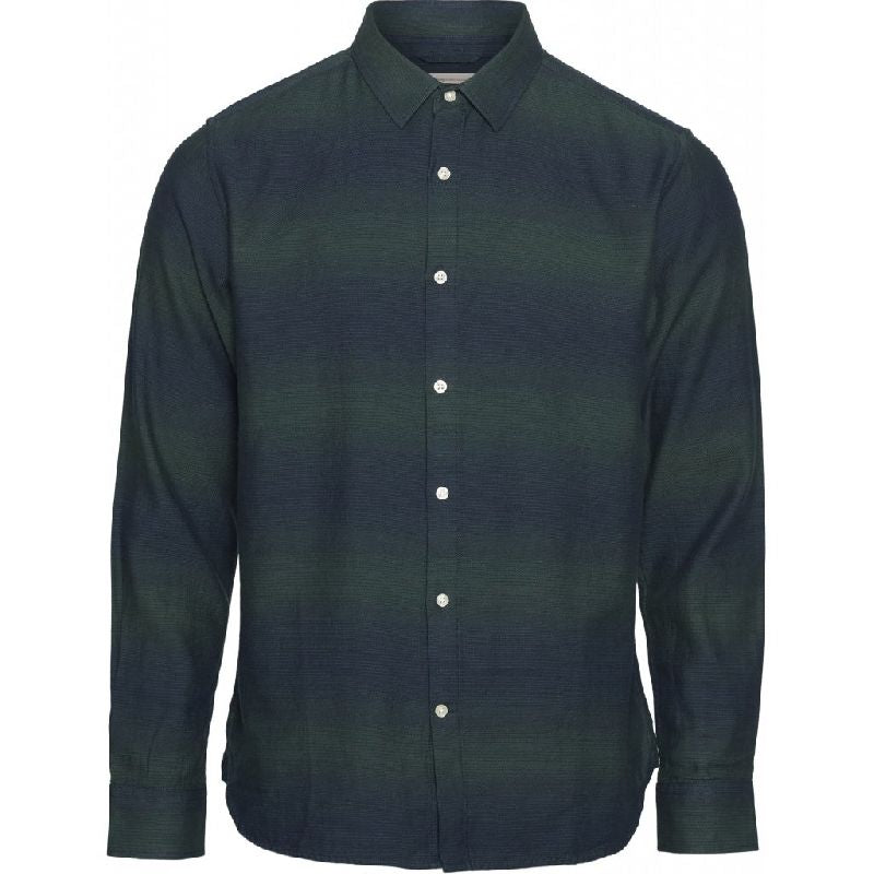 Chemise rayée vert et marine en coton bio - elder