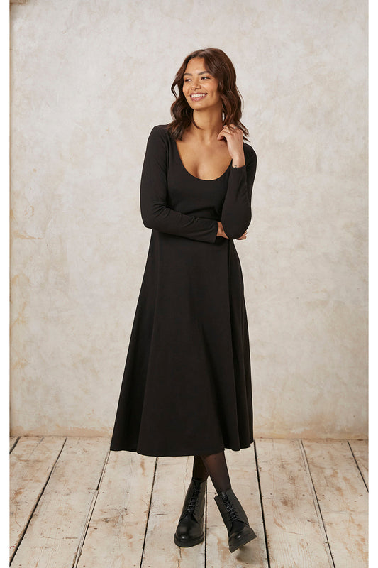 Robe midi noire en coton bio - bianca dress black