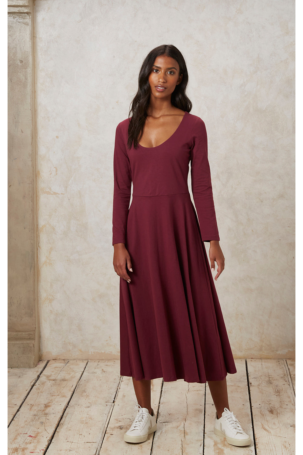Robe midi bordeaux en coton bio - bianca dress burgundy