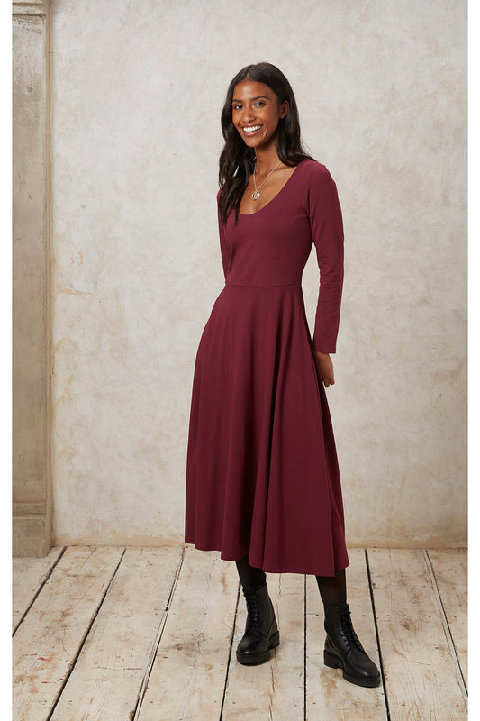 Robe midi bordeaux en coton bio - bianca dress burgundy