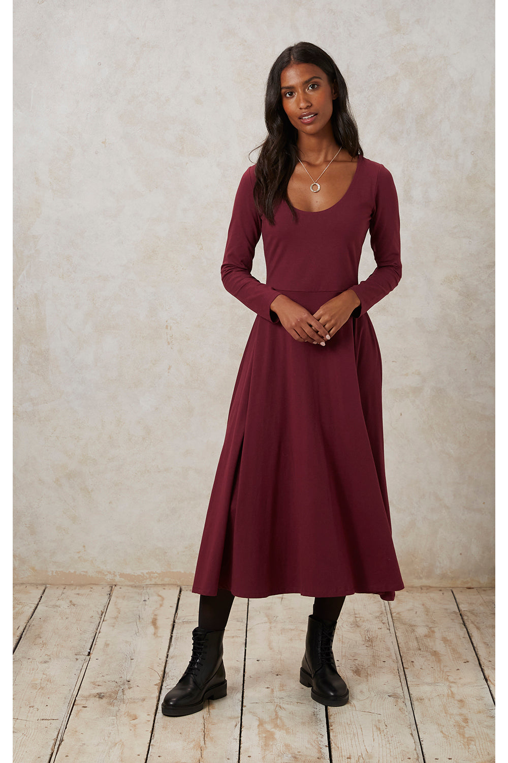 Robe midi bordeaux en coton bio - bianca dress burgundy