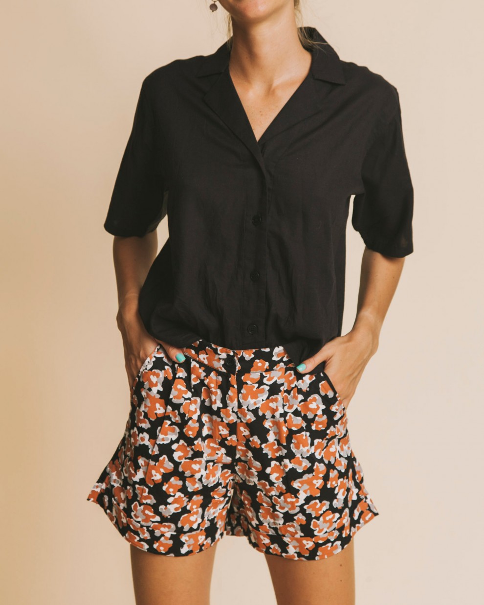 Blouse crop noire en coton bio - Black lomami