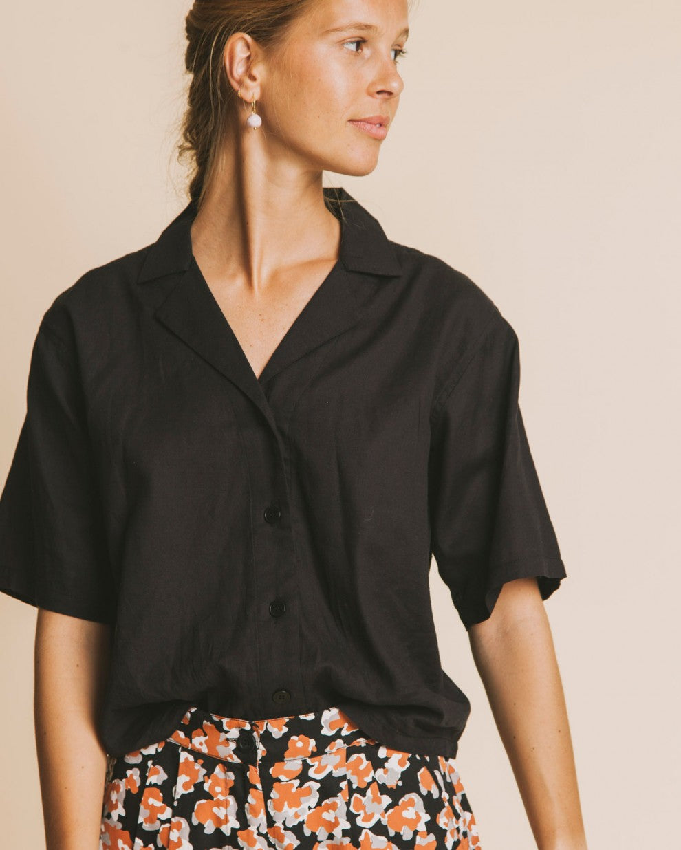 Blouse crop noire en coton bio - Black lomami