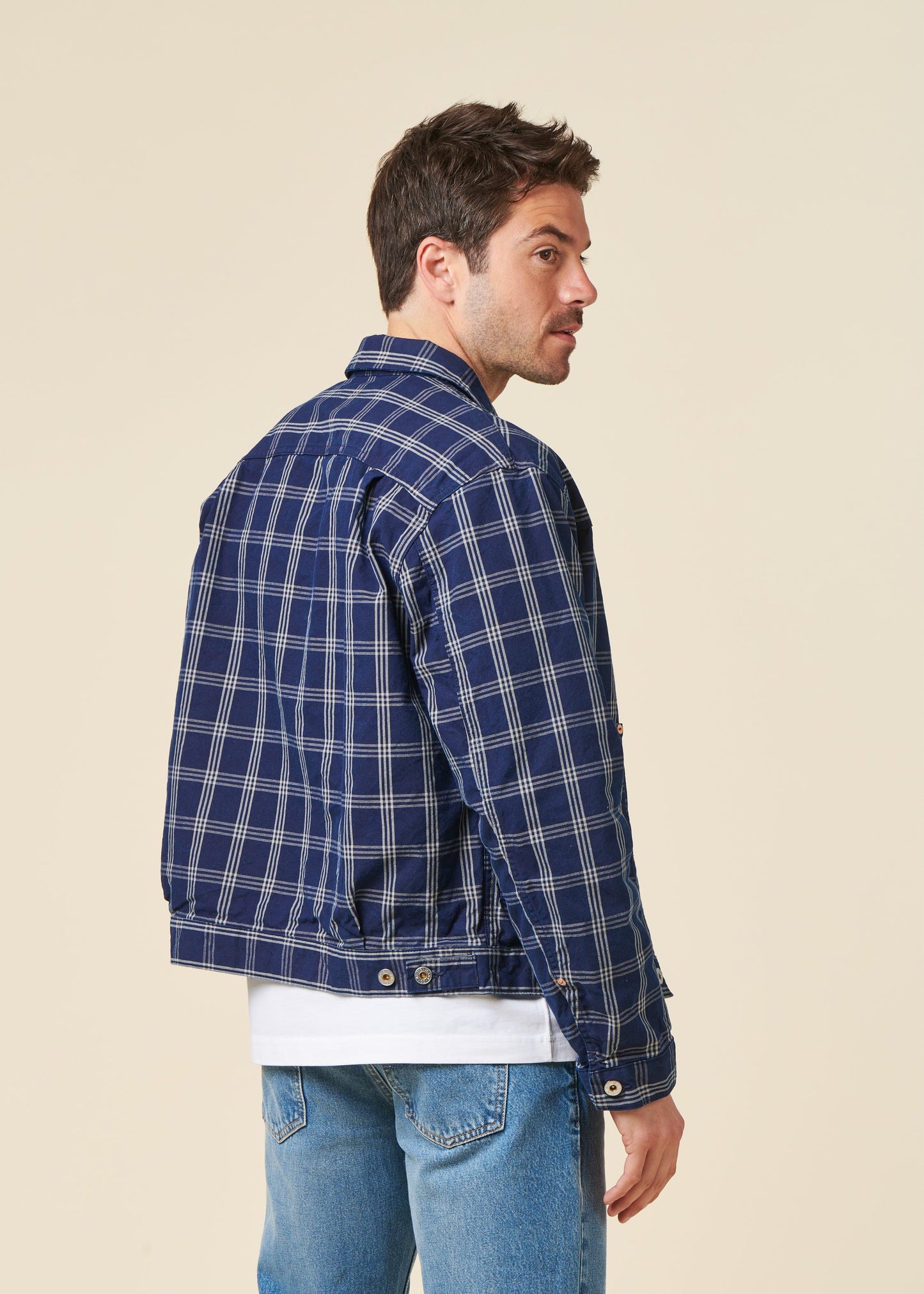 Veste denim en coton bio | bleu "dante ii indigo check jacket - blue"