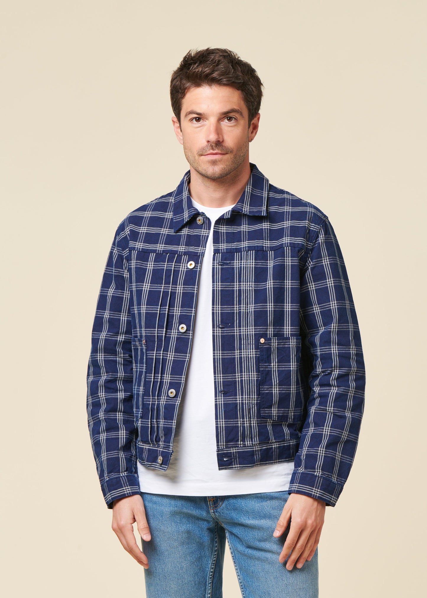 Veste denim en coton bio | bleu "dante ii indigo check jacket - blue"