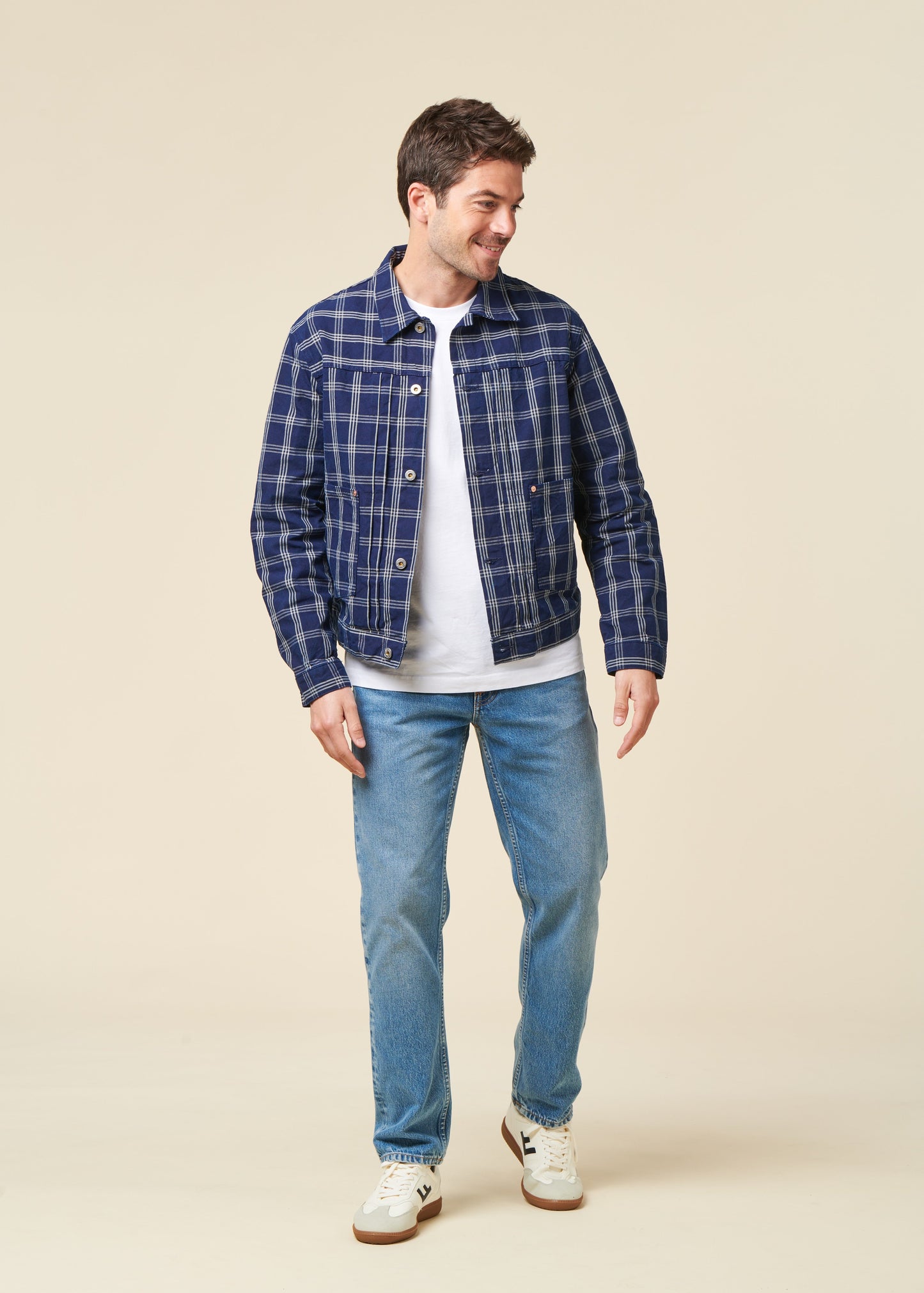 Veste denim en coton bio | bleu "dante ii indigo check jacket - blue"