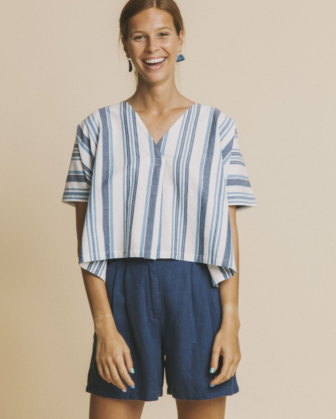 Short bleu canard en chanvre, coton bio et tencel - Mamma