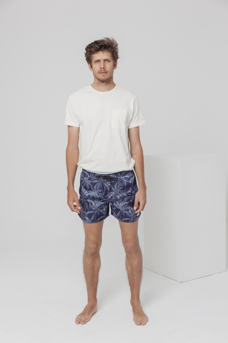 Short de bain imprimé marine en PET recyclé - Palmeras