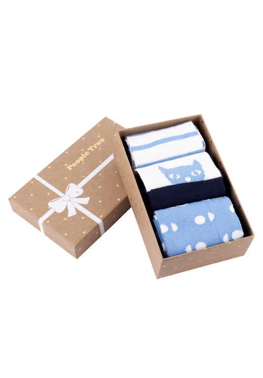Pack de trois paires de chaussettes à motifs bleus en coton bio