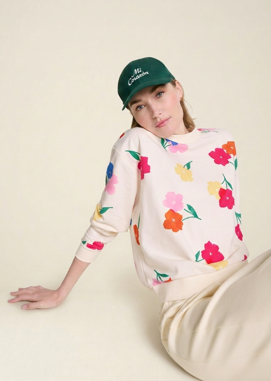 Sweat en coton bio | beige "swann anémones bouquet" | Anémones bouquet