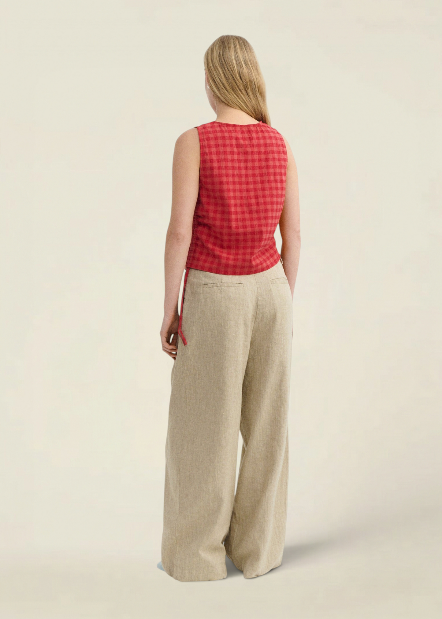 Top seersucker en coton bio | rouge "red checks seersucker florence top" | Red