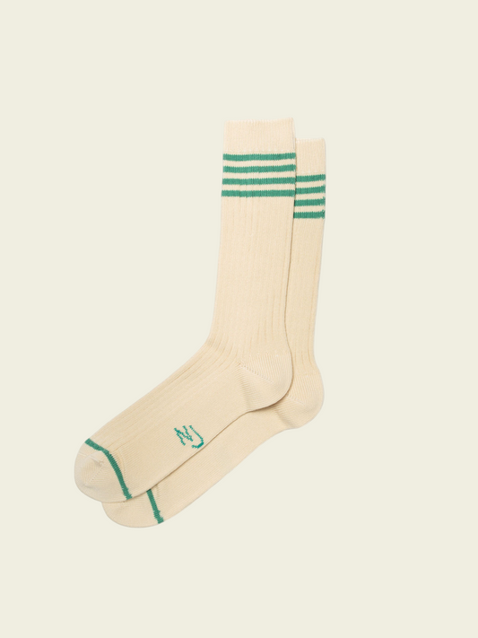 Chaussettes en coton bio | écru "Men tennis socks stripe - offwhite/turquoise" | Offwhite/turquoise