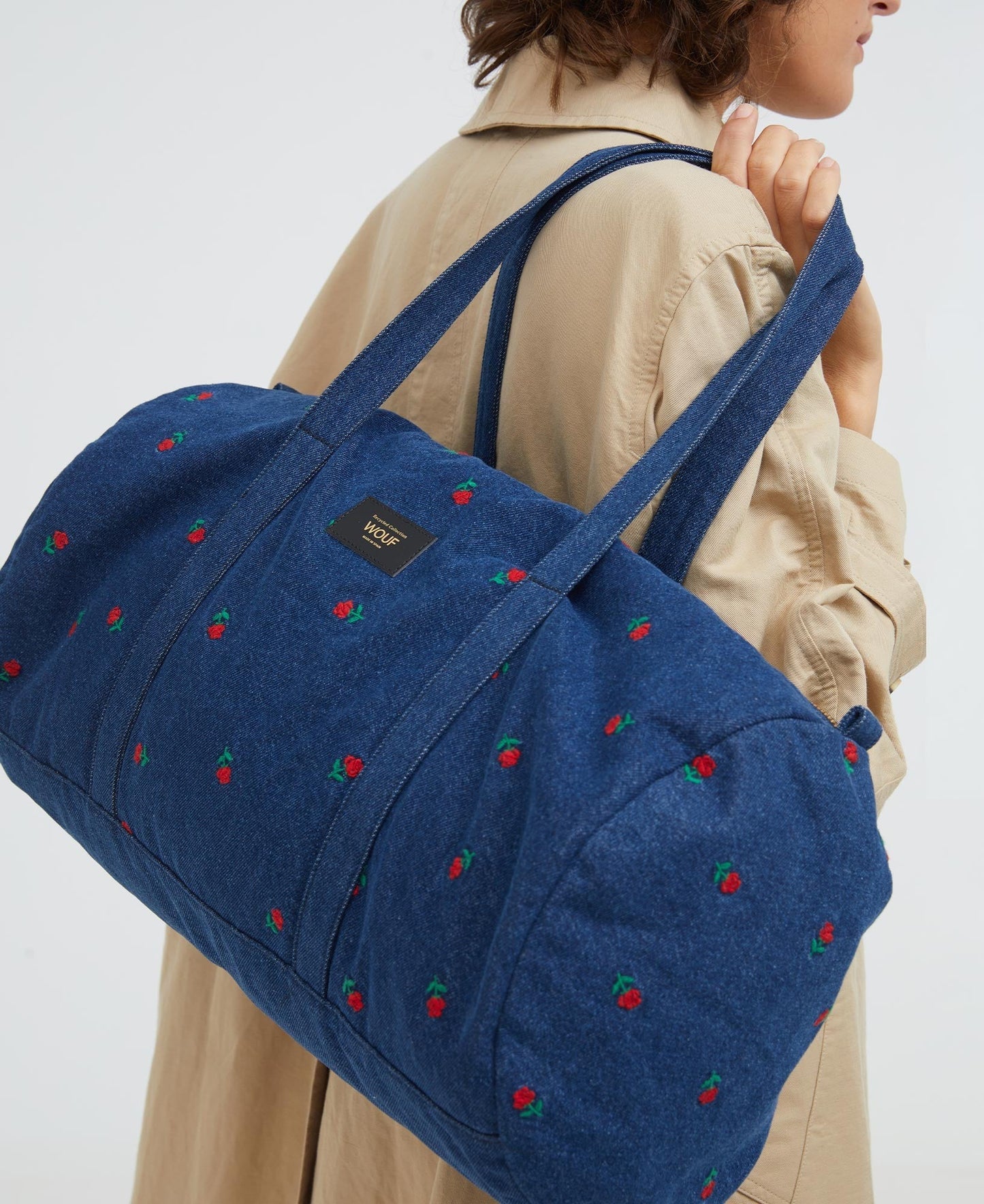 Sac bowling en coton bio | denim imprimé "amy"