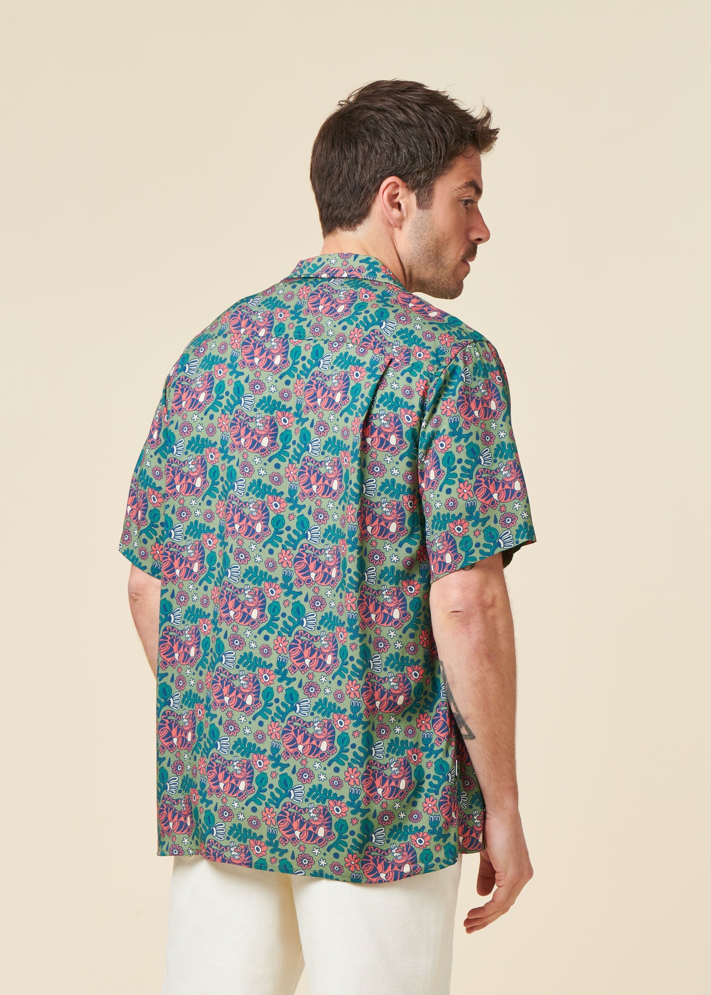 Chemise en ecovero | vert "asis percales tigris aloha shirt light green"