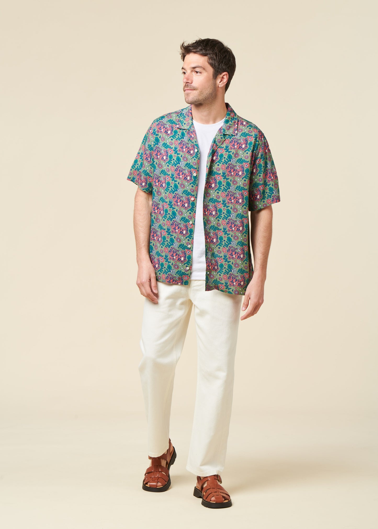 Chemise en ecovero | vert "asis percales tigris aloha shirt light green"
