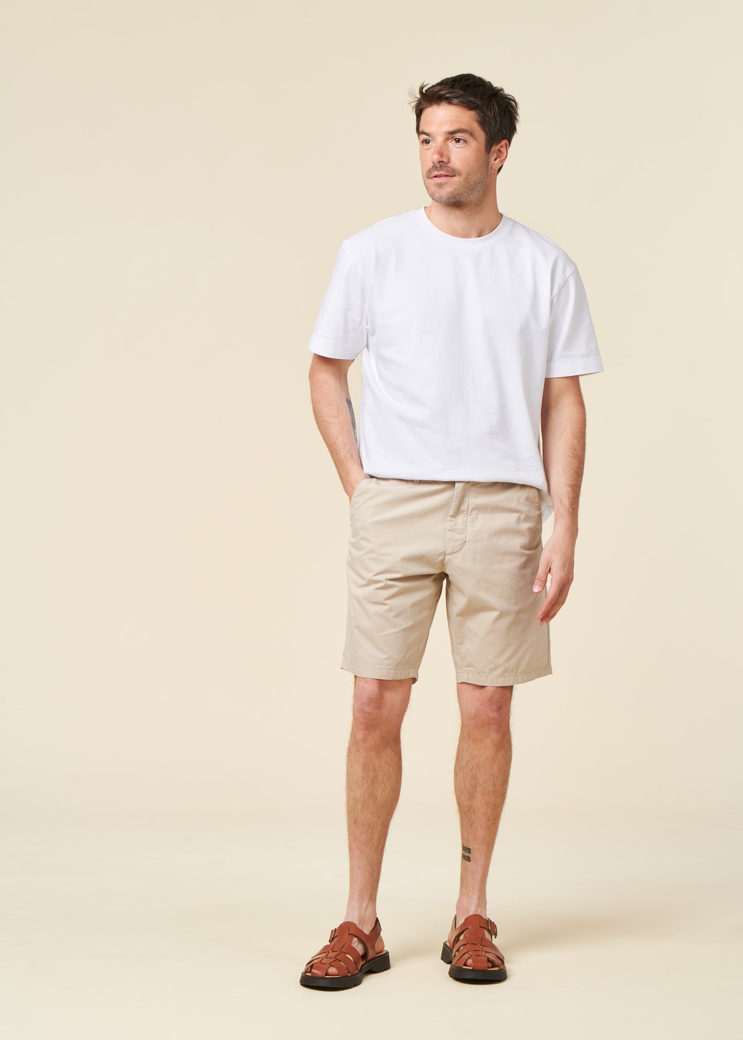 Short léger en coton bio | beige "Fig loose poplin elastic waist string shorts light feather gray"