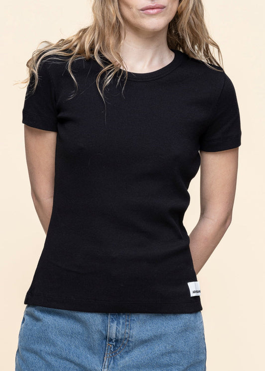 T-shirt côtelé en coton bio | noir "kardaa black"