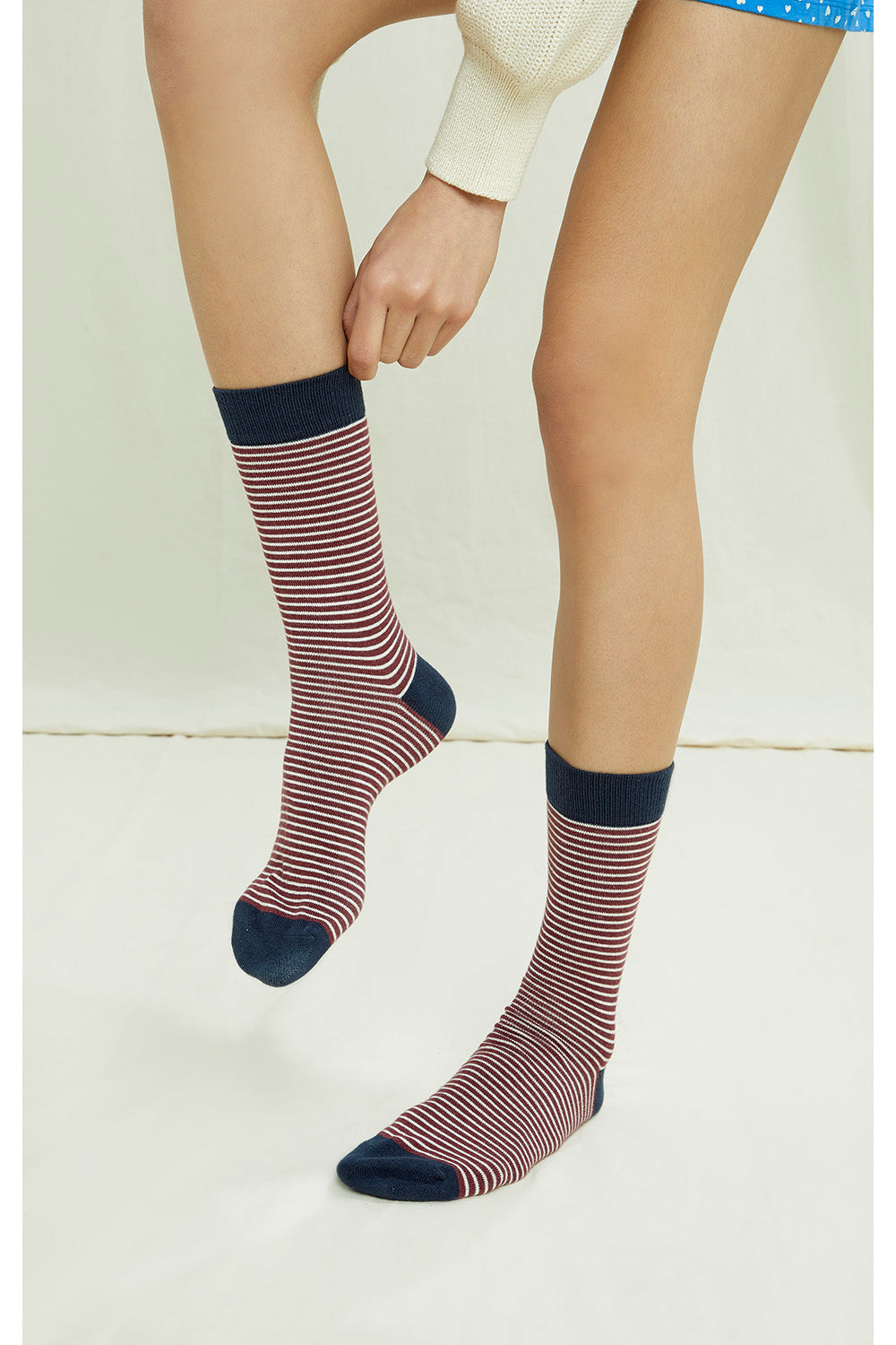 Chaussettes hautes rayées rouge en coton bio