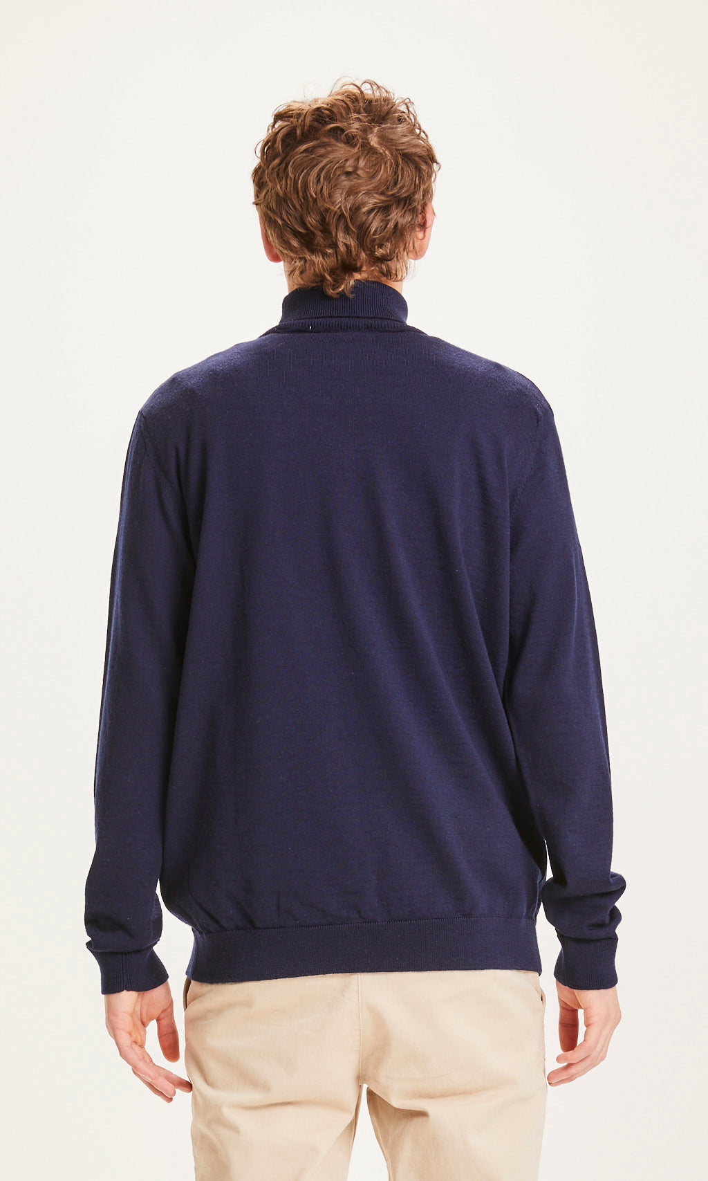 Pull à col roulé bleu nuit en laine mérinos bio - roll neck