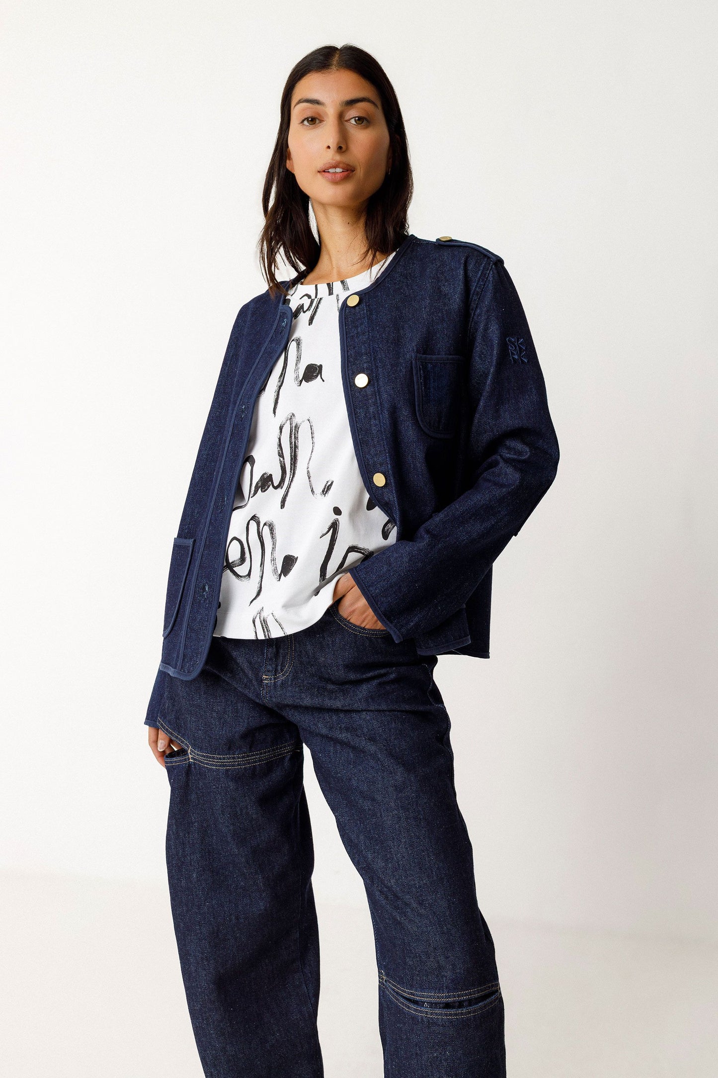 Veste denim en coton bio | bleu foncé "aiku" | Jean-profond