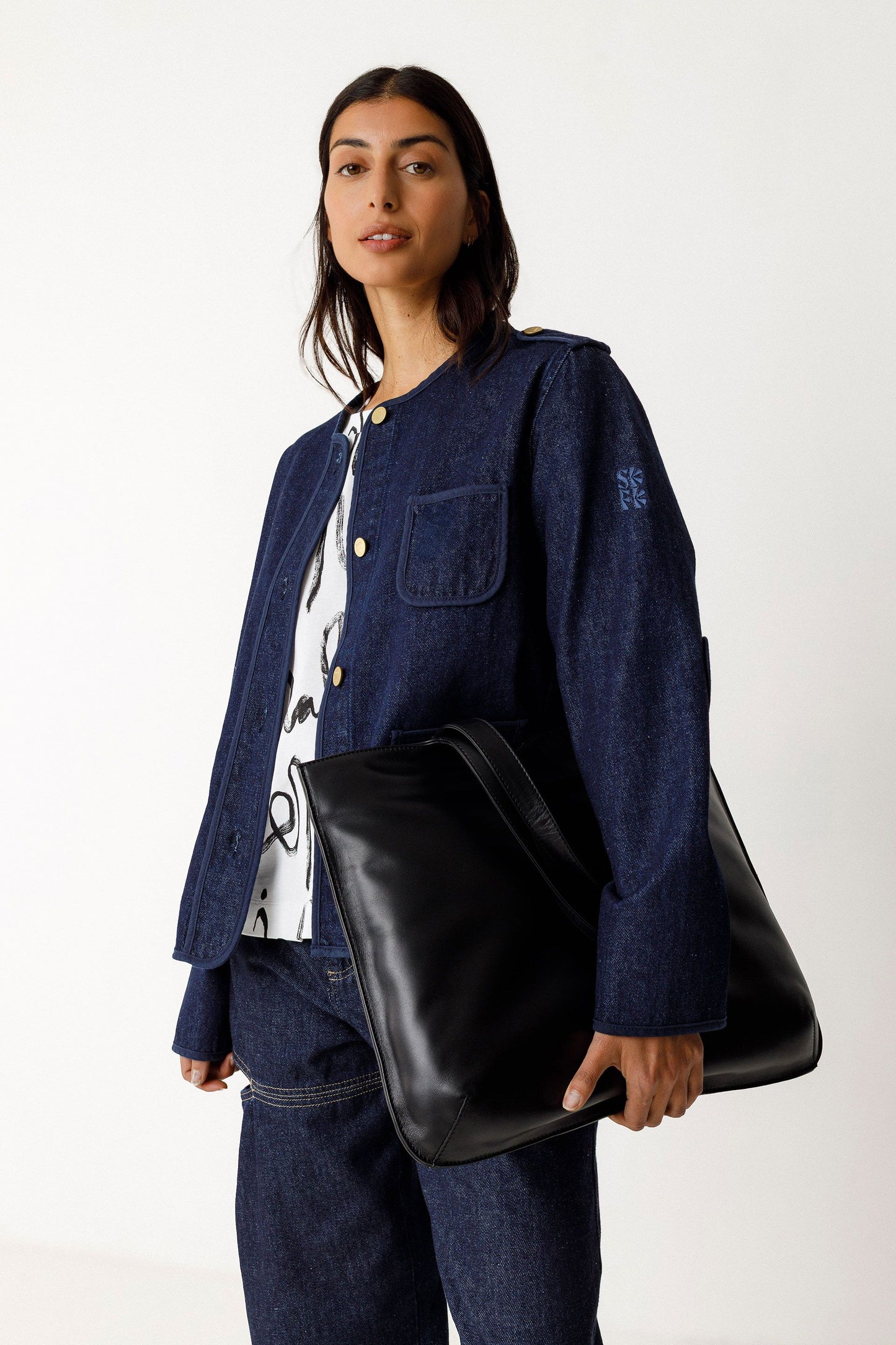 Veste denim en coton bio | bleu foncé "aiku" | Jean-profond