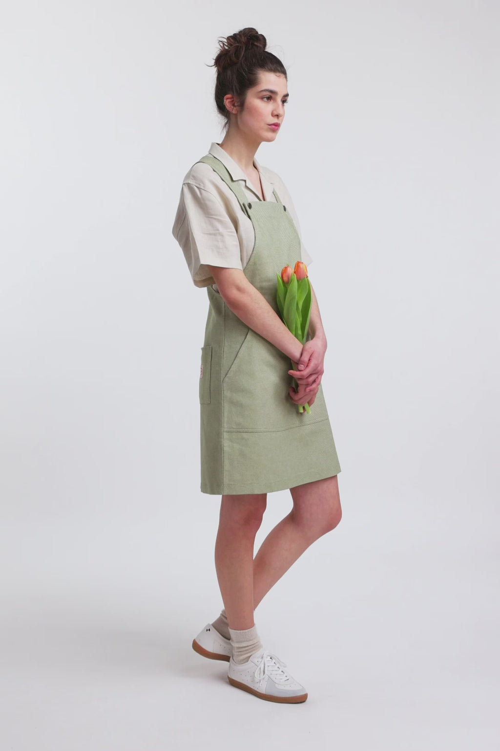 Robe salopette verte en coton bio - dungaree dress green check
