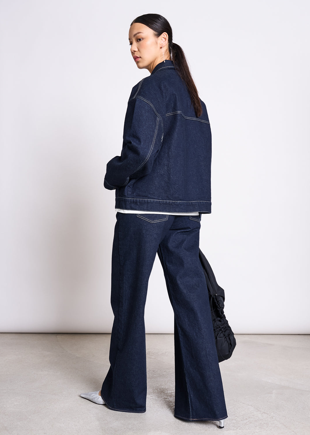 Veste denim en coton bio | brut à surpiqûres "vilme" | Blue denim