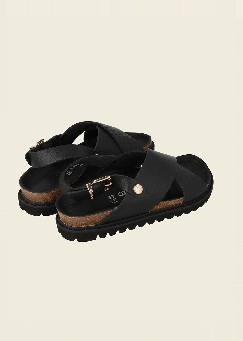 Sandales en cuir certifié | noir "melen embossed leather dark" new | Leather dark